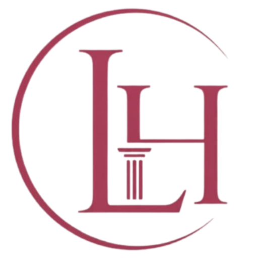 لوجو مكتب Legal by Hajar للاستشارات القانونية والتوثيق باللون العنابي الخلفية البيج العاجية